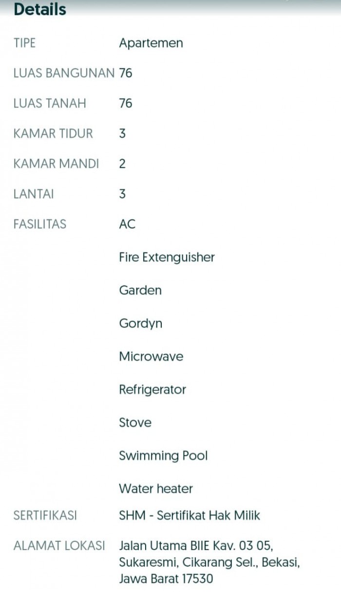 >Apartment disewakan di Apartment Trivium Lippo Cikarang